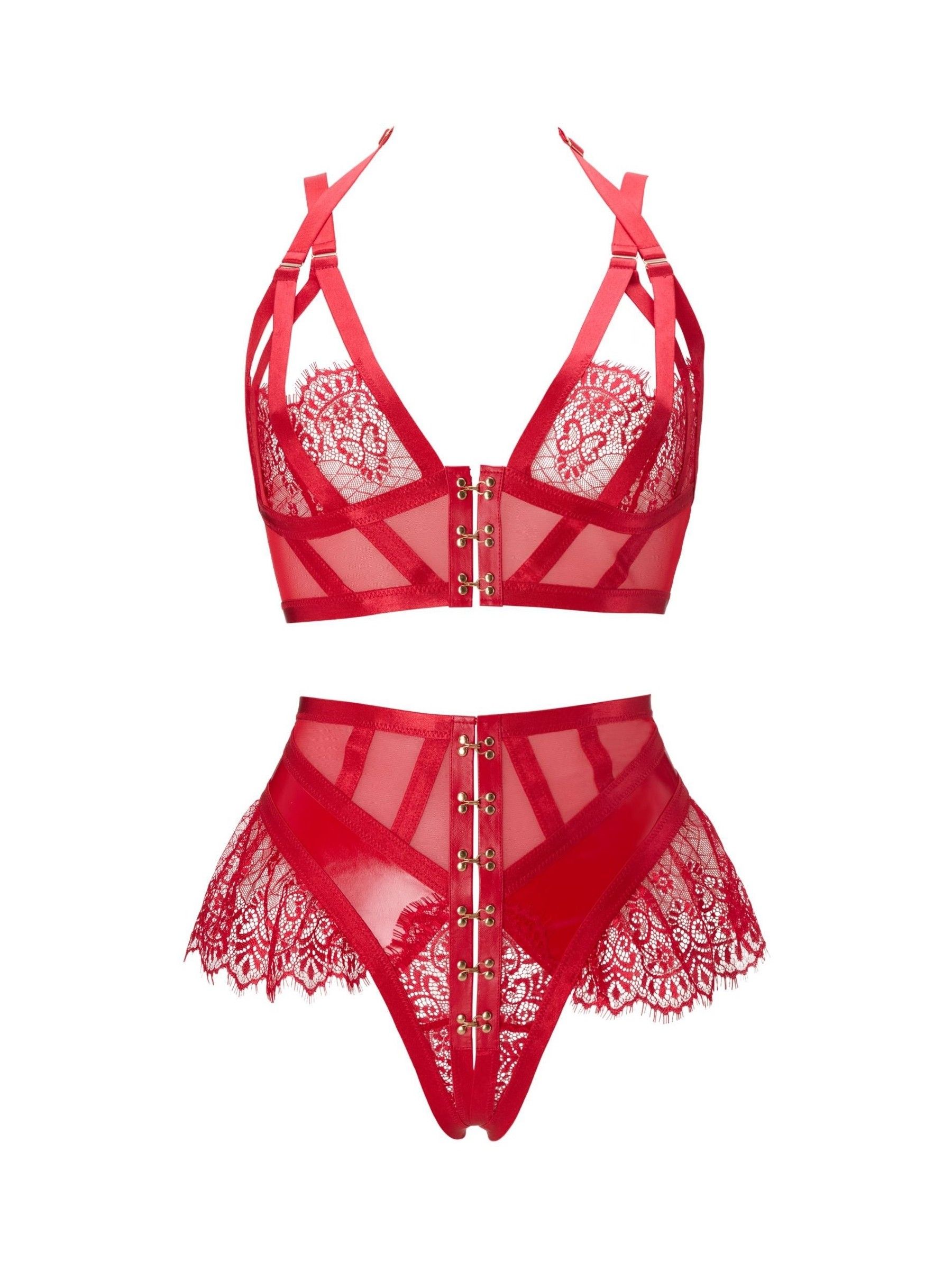 Buy Ann Summers Red Exuberant Lace and Mesh Crotchless Set from