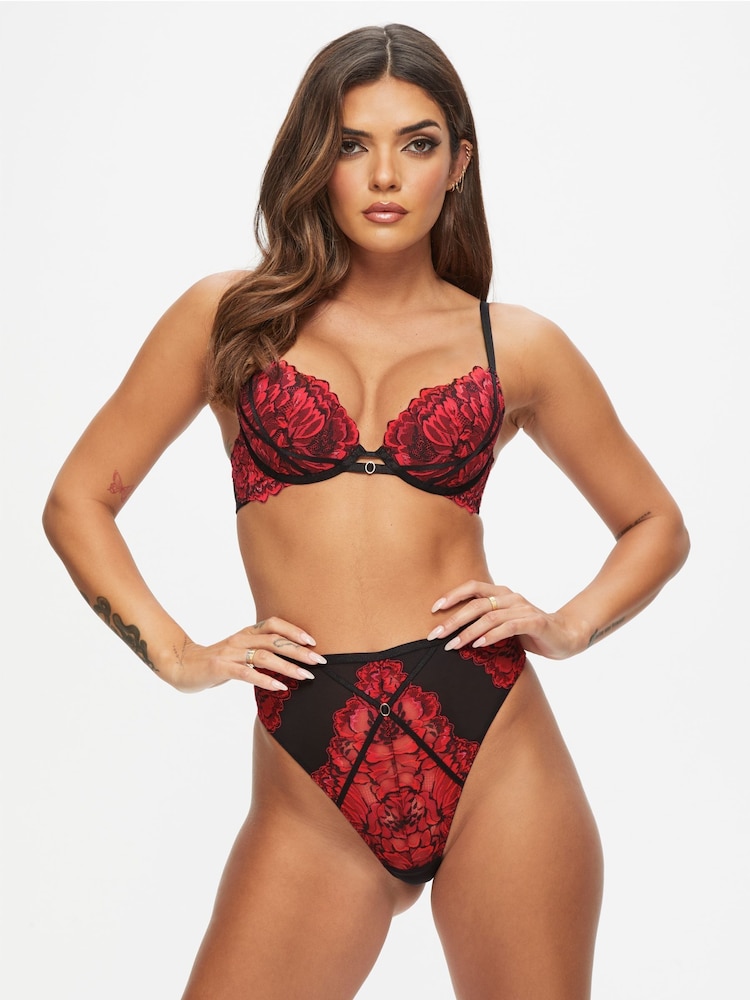 Ann Summers Red Thong Nightfall Floral Lace Brazilian Knickers - Image 1 of 6