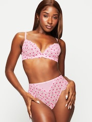 Ann Summers Pink Non Pad Plunge Sexy Lace Flocked Non Pad Plunge Bra - Image 1 of 6