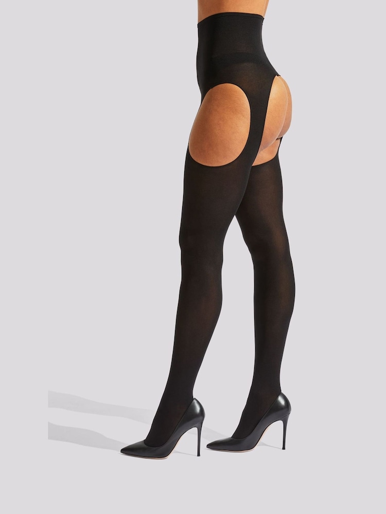Ann Summers Black High Waisted Crotchless Glossy Tights - Image 3 of 3