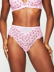 Ann Summers Pink Sexy Lace Flocked High Waist Brazilian Knickers - Image 1 of 6