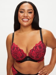 Ann Summers Black Nightfall Floral Lace Fuller Bust Padded Plunge Bra - Image 1 of 5