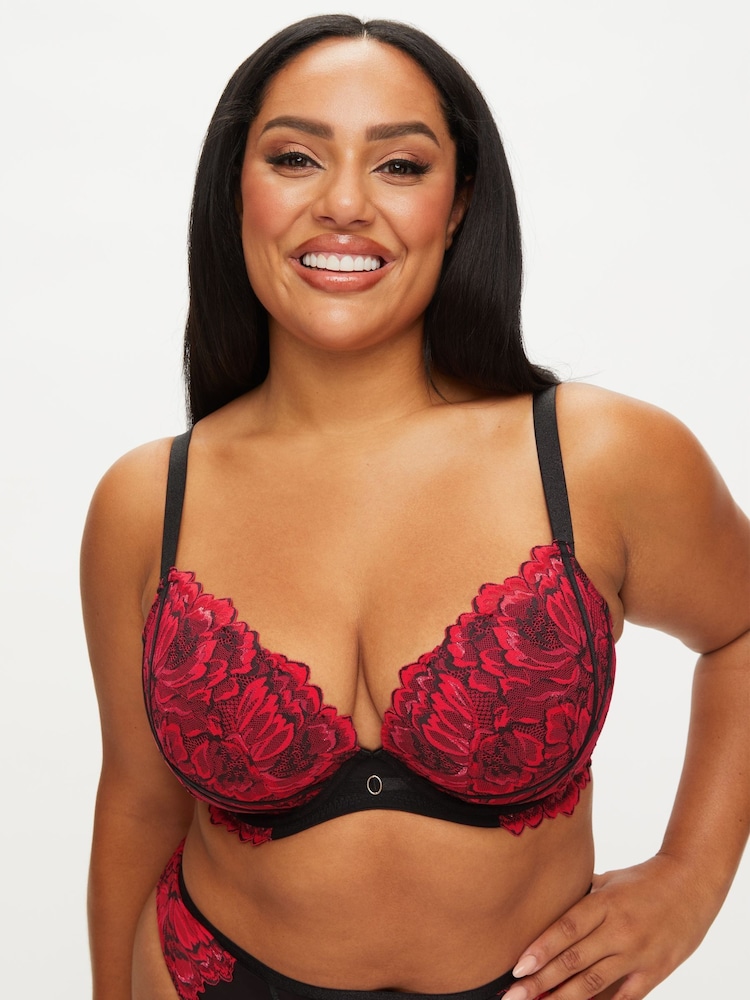 Ann Summers Black Nightfall Floral Lace Fuller Bust Padded Plunge Bra - Image 1 of 5