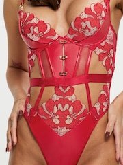 Ann Summers Red Dark Side Floral Embroidered Crotchless Body - Image 3 of 6