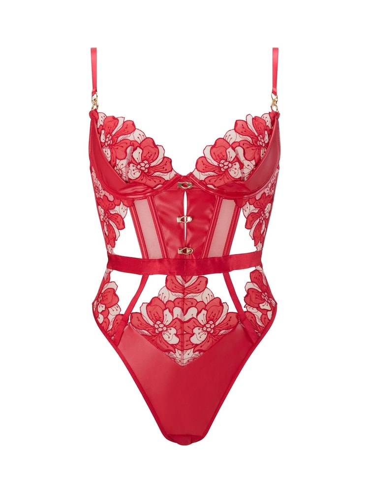 Ann Summers Red Dark Side Floral Embroidered Crotchless Body - Image 6 of 6