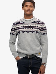 Superdry Grey Fairisle Roll Neck Jumper - Image 1 of 3