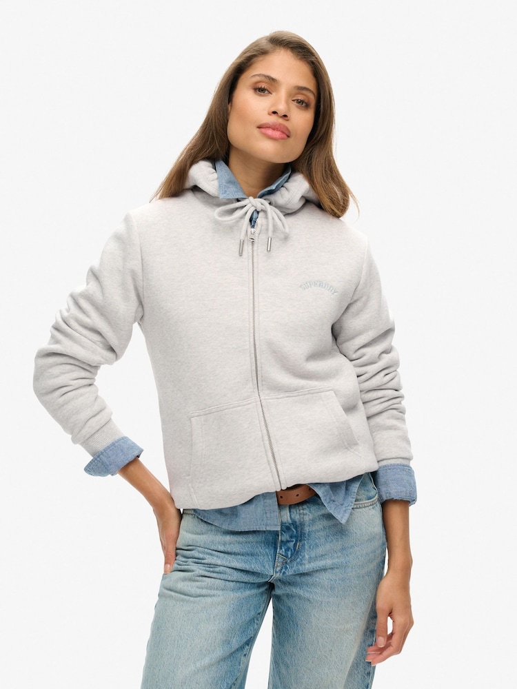 Superdry Grey Borg Lined Zip Hoodie - Image 1 of 1