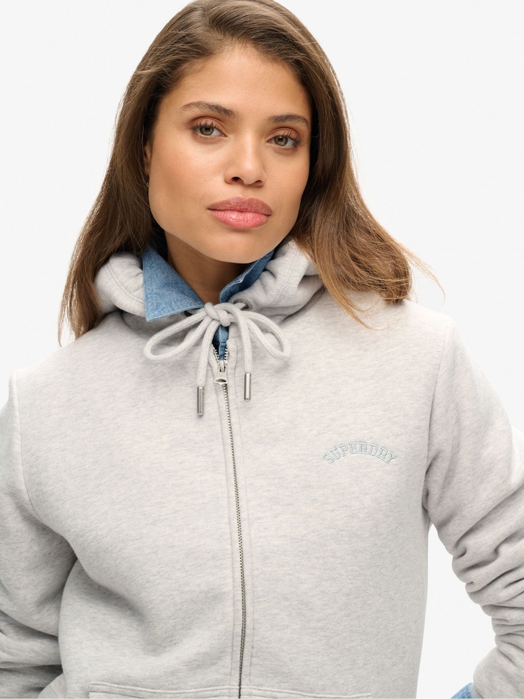 Superdry Grey Borg Lined Zip Hoodie - Image 3 of 3