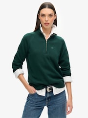 Superdry Green Classic Knit Half Zip 100% Cotton Jumper - Image 1 of 3