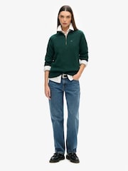 Superdry Green Classic Knit Half Zip 100% Cotton Jumper - Image 2 of 3