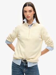 Superdry Cream Classic 100% Cotton Knit Half Zip Jumper - Image 1 of 3