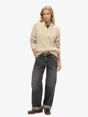Superdry Cream Aran Cable Knit Half Zip Jumper - Image 2 of 3