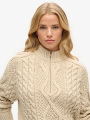 Superdry Cream Aran Cable Knit Half Zip Jumper - Image 3 of 3