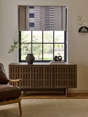 Grey/Natural Ready Made Blackout Stripe Geometric Print Roller Blind - Image 1 of 6
