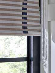 Grey/Natural Ready Made Blackout Stripe Geometric Print Roller Blind - Image 5 of 6