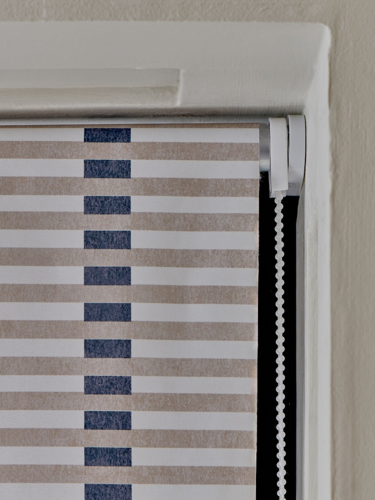 Grey/Natural Ready Made Blackout Stripe Geometric Print Roller Blind - Image 6 of 6