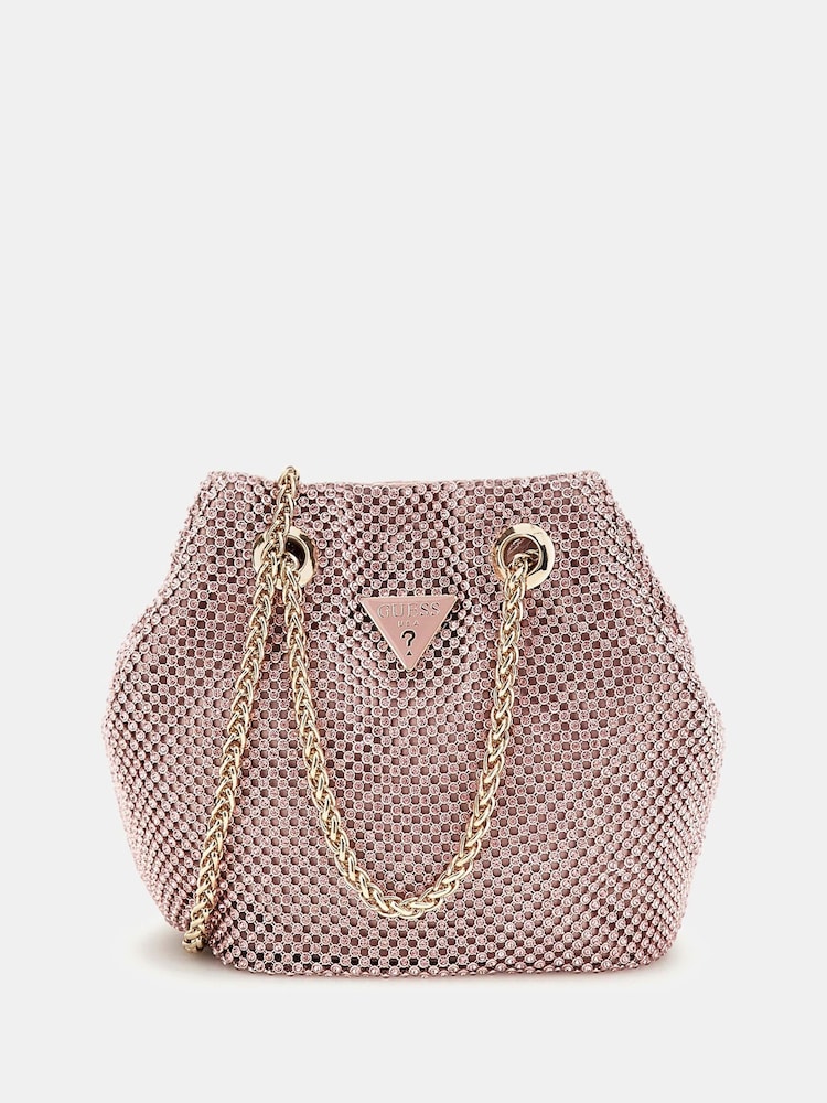 Rosa - Guess Zalina Rhinestone Embellished Pouch Bucket Bag - Imagen 1 de 4