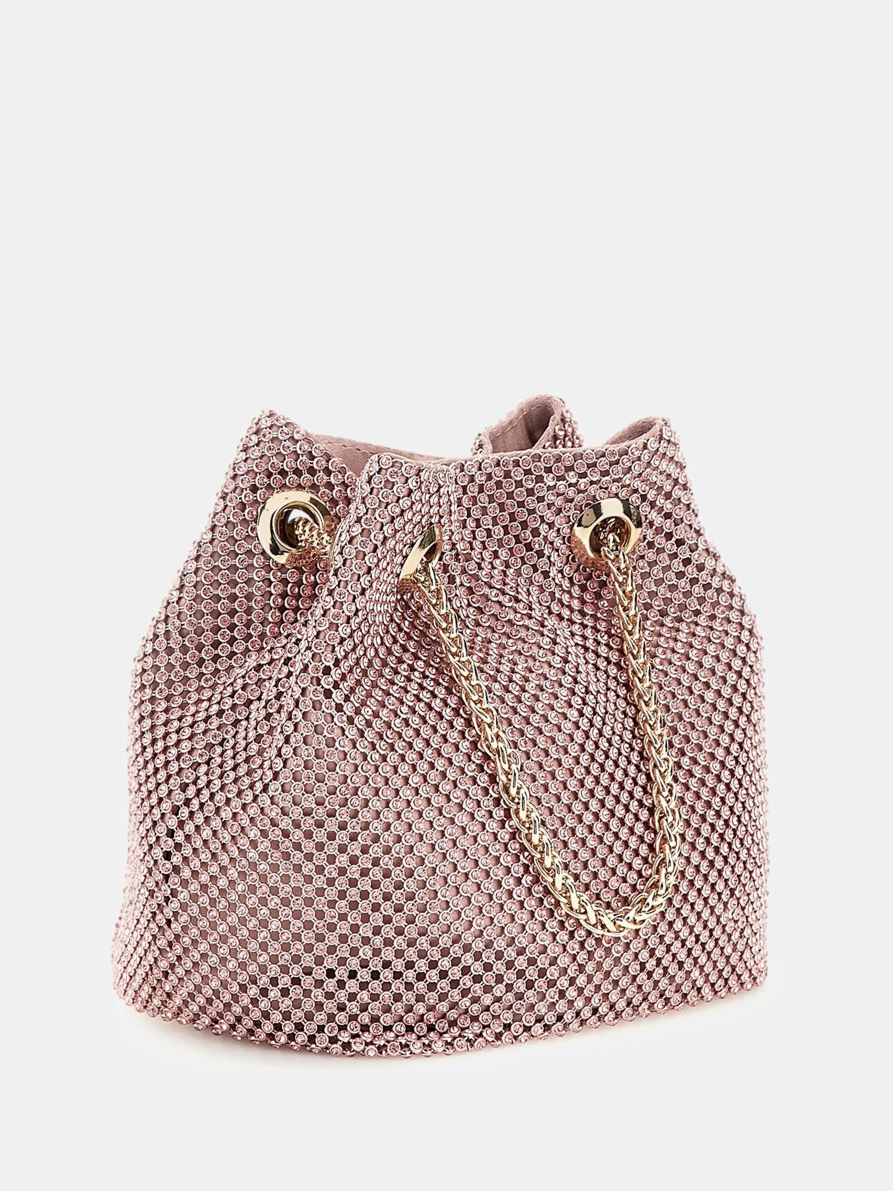 Buy Guess Pink Zalina Rhinestone Embellished Pouch Bucket Bag from
