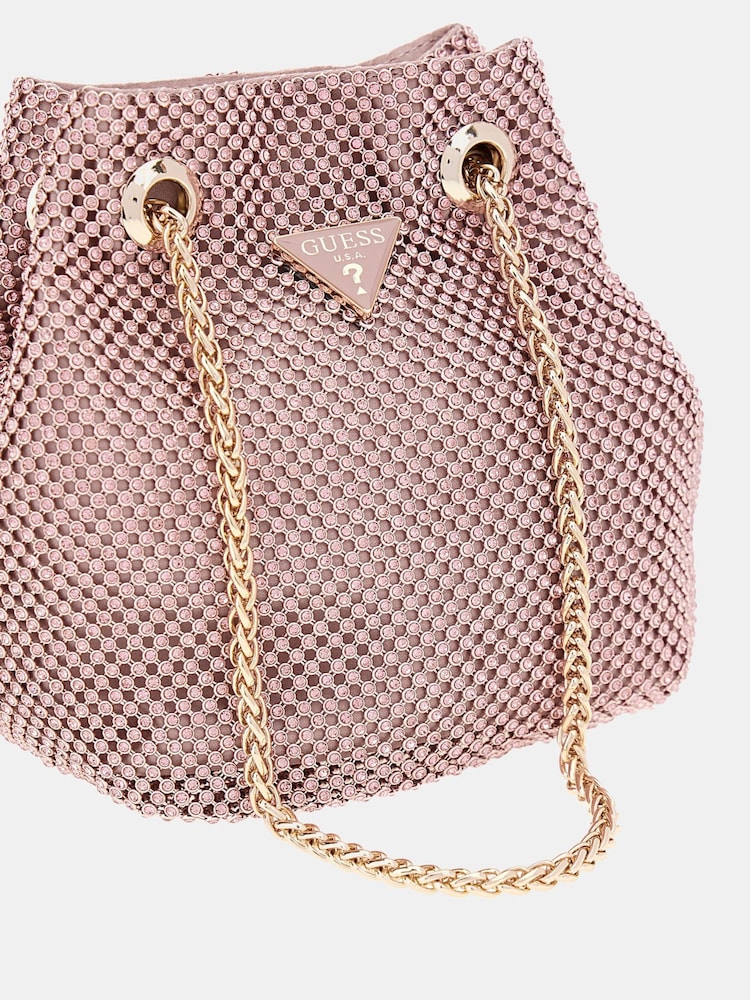 Rosa - Guess Zalina Rhinestone Embellished Pouch Bucket Bag - Imagen 4 de 4