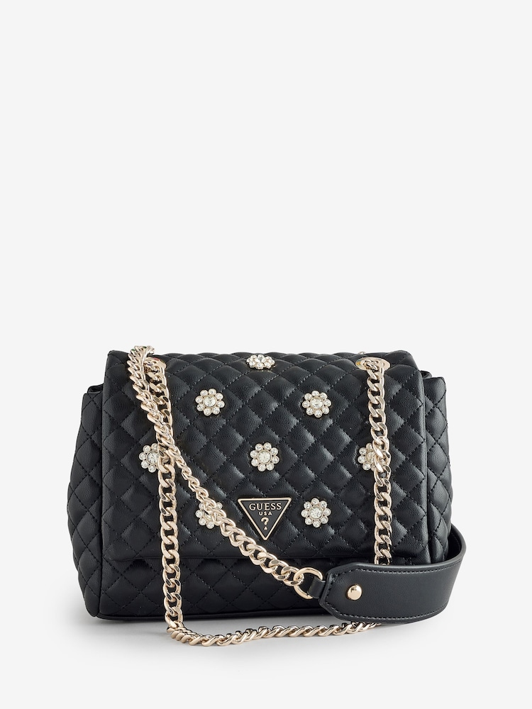 Guess Everlee Embellished Flap Black Crossbody Bag - Image 1 of 1