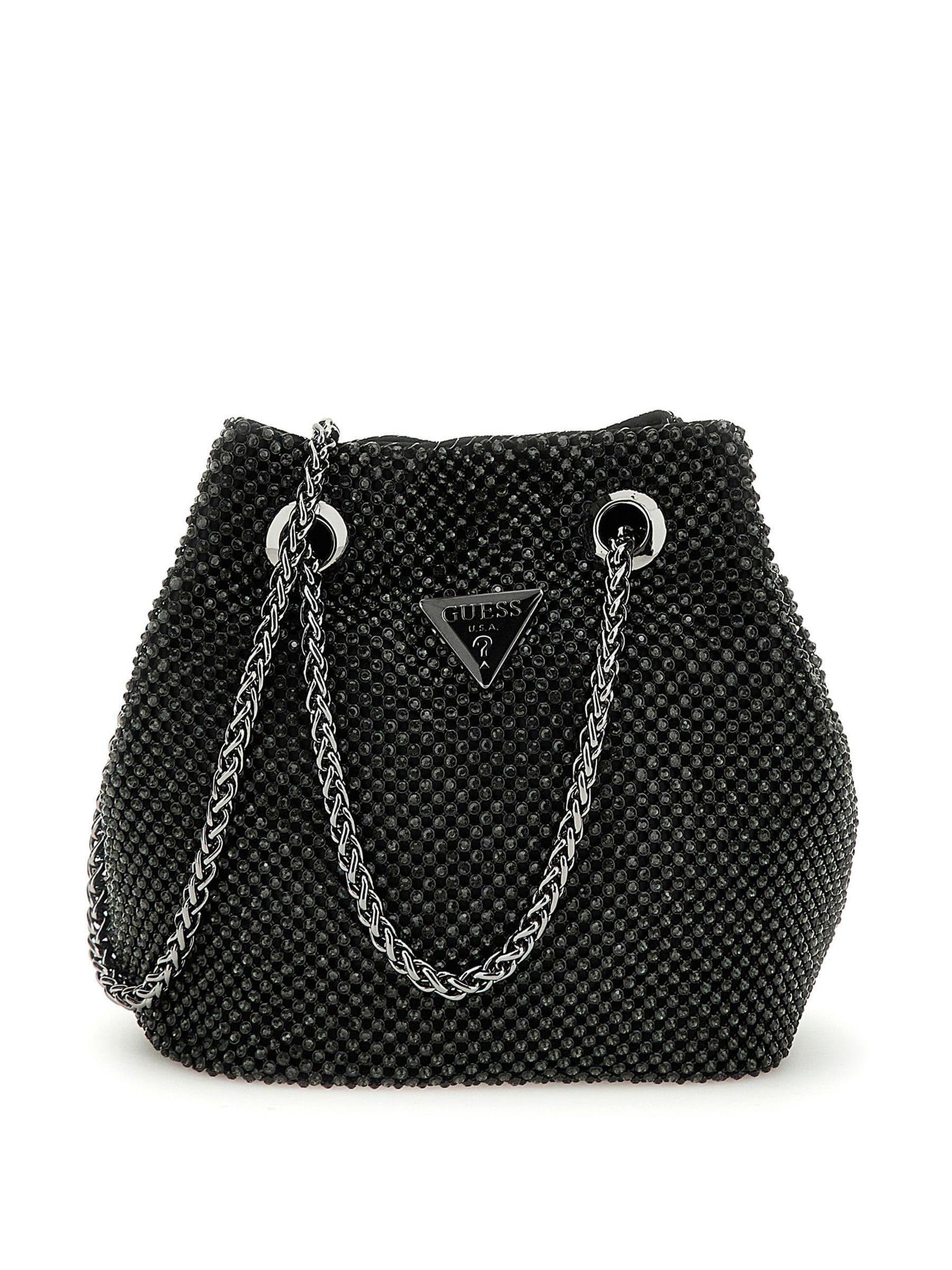 Buy Guess Black Zalina Rhinestone Embellished Pouch Bucket Bag