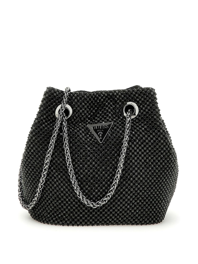 Guess Zalina Rhinestone Embellished Pouch Bucket Bag - Image 1 of 4