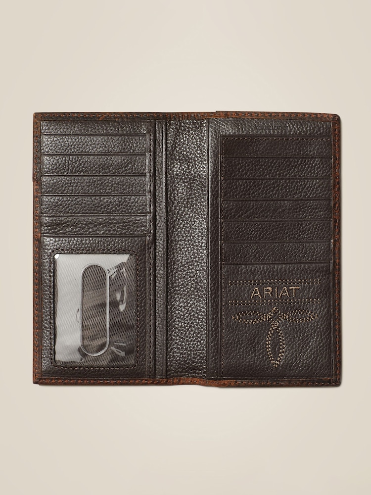 Ariat Western Logo Boot Stitch Rodeo Brown Leather Wallet - Image 2 of 2