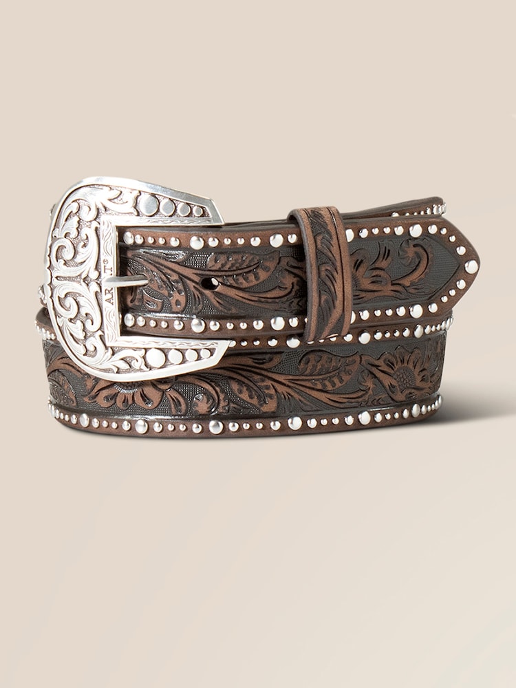 Ariat Western Studded Tooled Embossed Leather Belt - Image 1 of 1