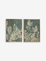 Set of 2 Green Gold Embellished Leaf Wall Art - Image 1 of 2