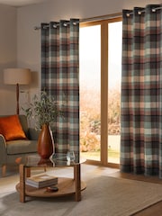 Teal Blue Check Lined Curtains - Image 1 of 5