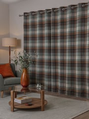 Teal Blue Check Lined Curtains - Image 2 of 5