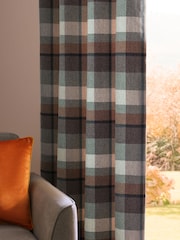 Teal Blue Check Lined Curtains - Image 3 of 5