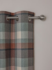 Teal Blue Check Lined Curtains - Image 4 of 5