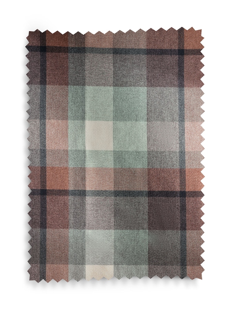 Teal Blue Check Lined Curtains - Image 5 of 5