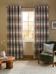 Teal Blue/Orange Check Super Thermal Curtains - Image 1 of 6