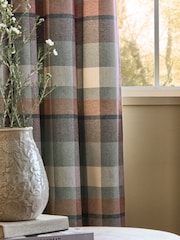 Teal Blue/Orange Check Super Thermal Curtains - Image 4 of 6