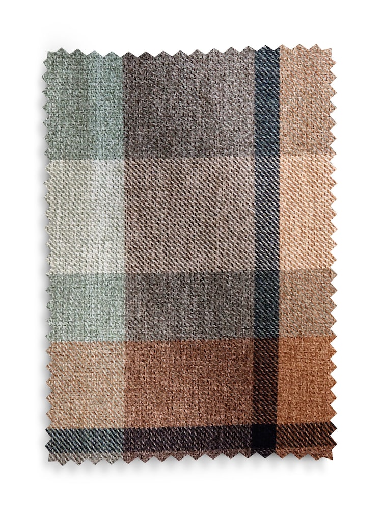 Teal Blue/Orange Brushed Check Eyelet Super Thermal Curtains - Image 5 of 5