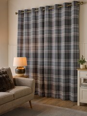 Grey/Pink Brushed Check Lined Eyelet Curtains - Image 2 of 5