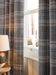 Grey/Pink Brushed Check Lined Eyelet Curtains - Image 3 of 5