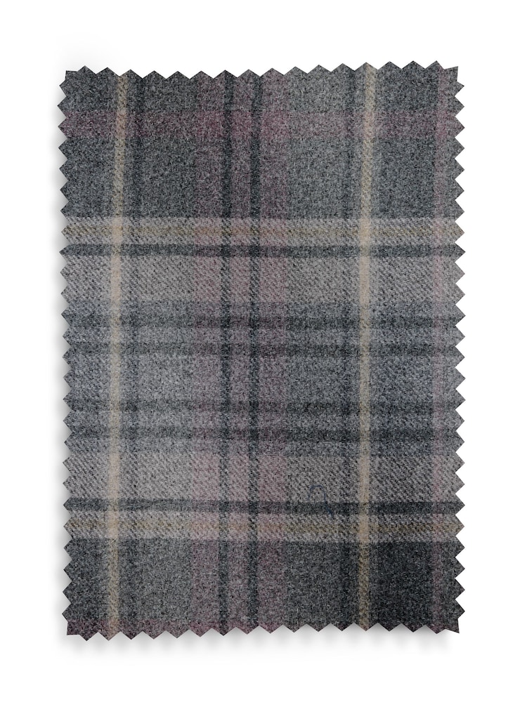 Grey/Pink Brushed Check Lined Eyelet Curtains - Image 5 of 5