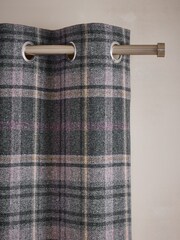 Grey/Pink Brushed Check Super Thermal Eyelet Curtains - Image 1 of 5