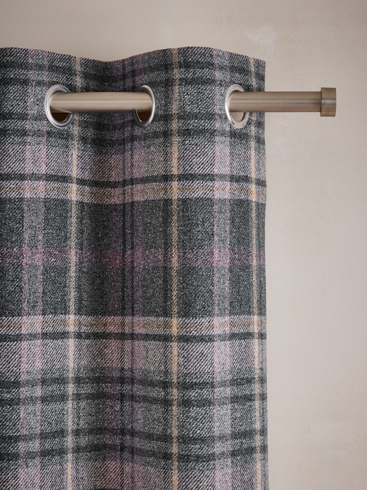 Grey/Pink Brushed Check Super Thermal Eyelet Curtains - Image 1 of 5
