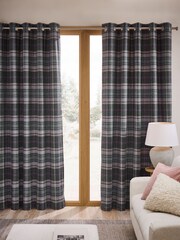 Grey/Pink Brushed Check Super Thermal Eyelet Curtains - Image 2 of 5