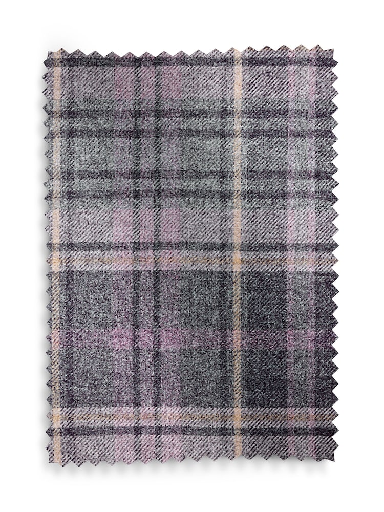 Grey/Pink Brushed Check Super Thermal Eyelet Curtains - Image 5 of 5