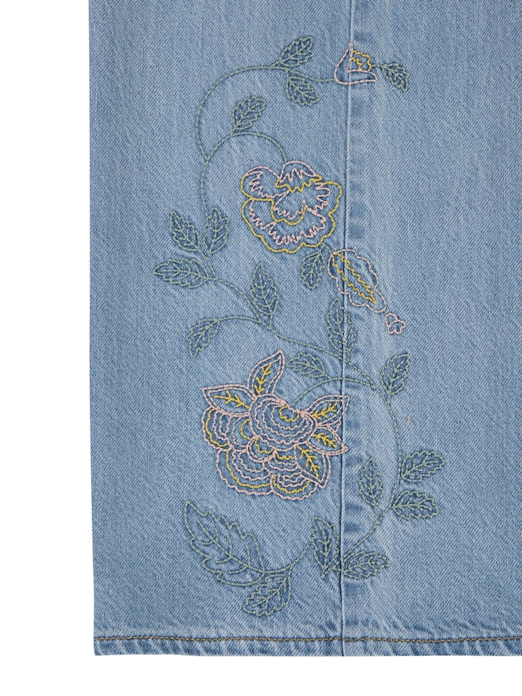 Levi's® Blue Beltless Floral Embroidered Baggy Wide Leg 100% Cotton Jeans - Image 10 of 10