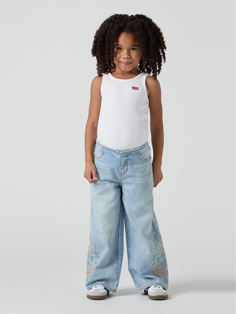 Levi's® Blue Beltless Floral Embroidered Baggy Wide Leg 100% Cotton Jeans - Image 2 of 10