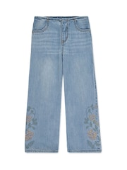 Levi's® Blue Beltless Floral Embroidered Baggy Wide Leg 100% Cotton Jeans - Image 6 of 10