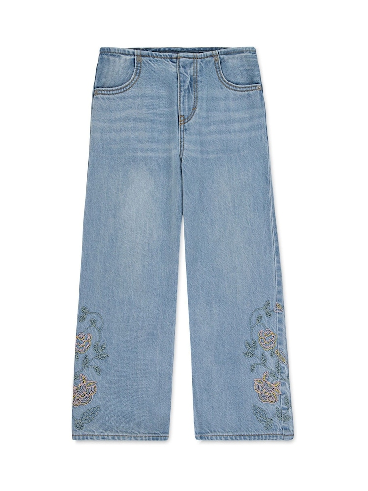 Levi's® Blue Beltless Floral Embroidered Baggy Wide Leg 100% Cotton Jeans - Image 6 of 10