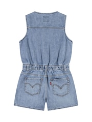 Levi's® Blue Denim Waistcoat 100% Cotton Romper With Floral Embroidery - Image 2 of 5