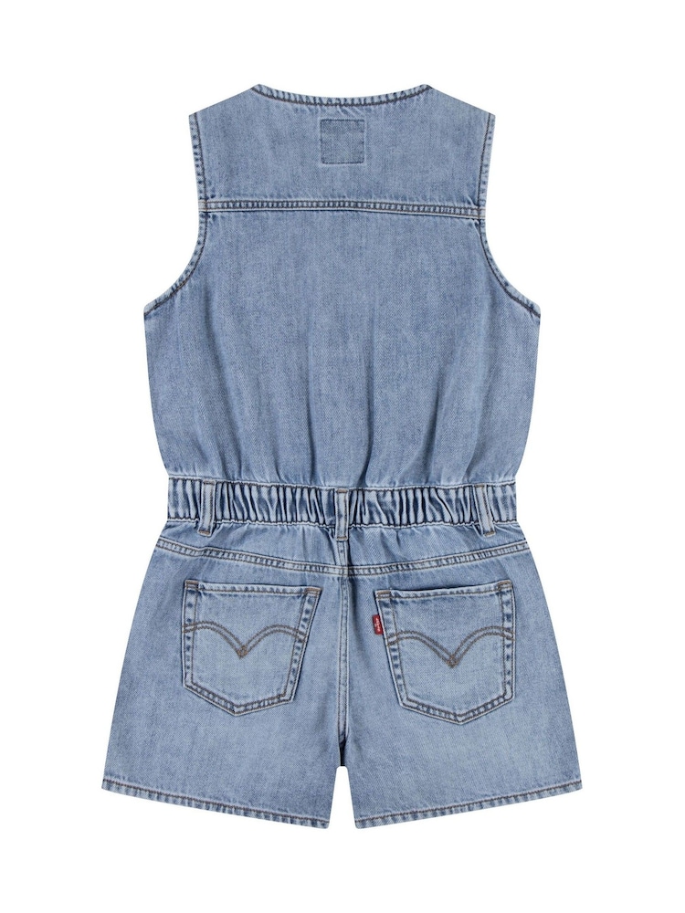 Levi's® Blue Denim Waistcoat 100% Cotton Romper With Floral Embroidery - Image 2 of 5